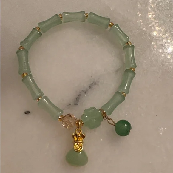 New Green Agate Bamboo Bracelet Gift Pouch